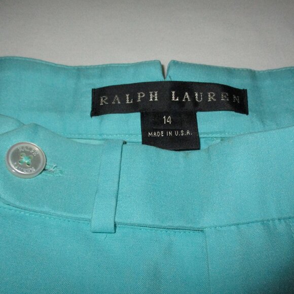 RALPH LAUREN Black Label Turquoise Silk Blend Cuffed Pants - Picture 5 of 5